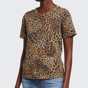 Veronica Beard Carla Leopard Print Boxy Pima Cotton Tee shirt